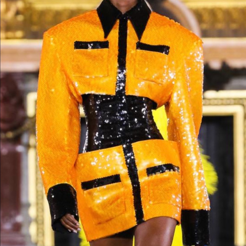 New Custom yellow and black sequin mini dress sz s